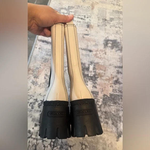 Coach Alexa Chelsea Boots White Leather Streetwear Chunky Heel Sz 8 - Picture 5 of 12